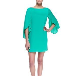 MILLY Jade teal mint green silk butterfly sleeves wedding guest dress size 2
